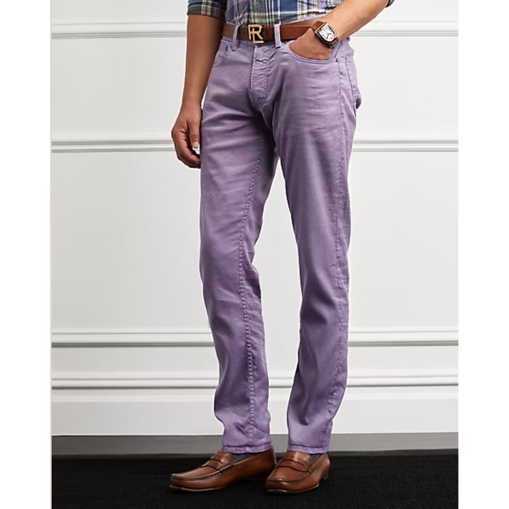 Ralph Lauren Purple Label Jeans Men 40x32 Purple Slim Fit Linen Blend NWT $595